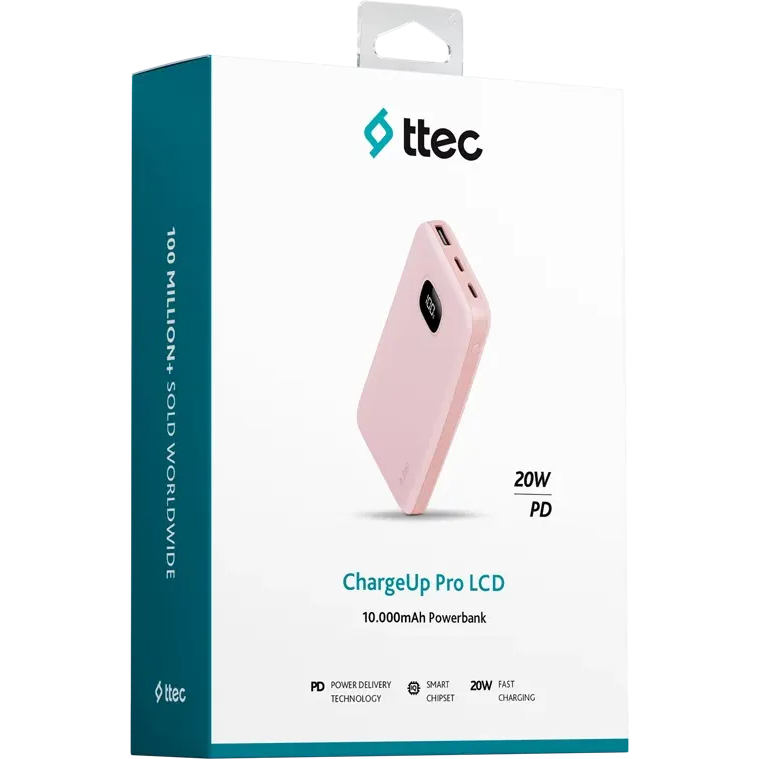 Внешний аккумулятор ttec ChargeUp Pro LCD 10.000 Pink - 2BB209TP - фото 6
