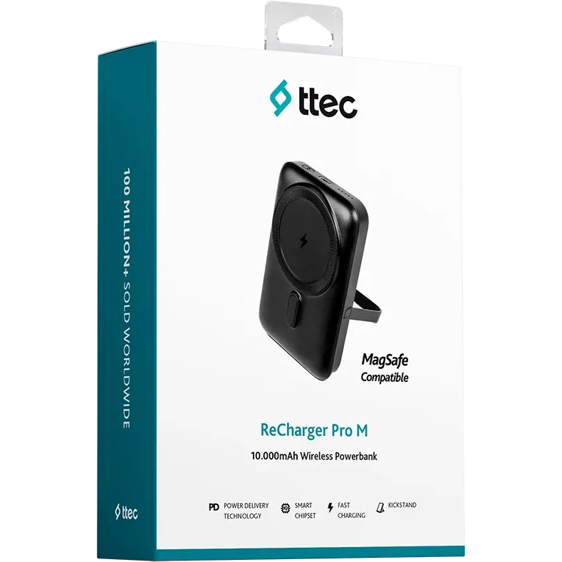 Внешний аккумулятор ttec ReCharger Pro M 10000mAh MagSafe PD 20W Black - 2BB221S - фото 6