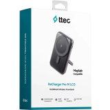 Внешний аккумулятор ttec ReCharger Pro M LCD 10000mAh MagSafe PD 20W Black (2BB222S)