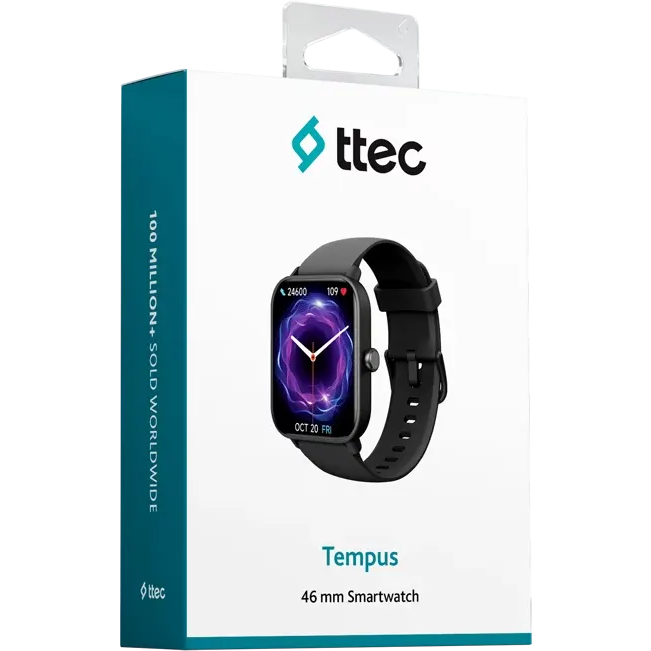Умные часы ttec Tempus 46mm Rectangular Casing Black - 2SW01S - фото 8