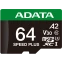 Карта памяти 64Gb MicroSD ADATA SPEED PLUS + SD адаптер (UD64GUI3V30A2SP-RA1)