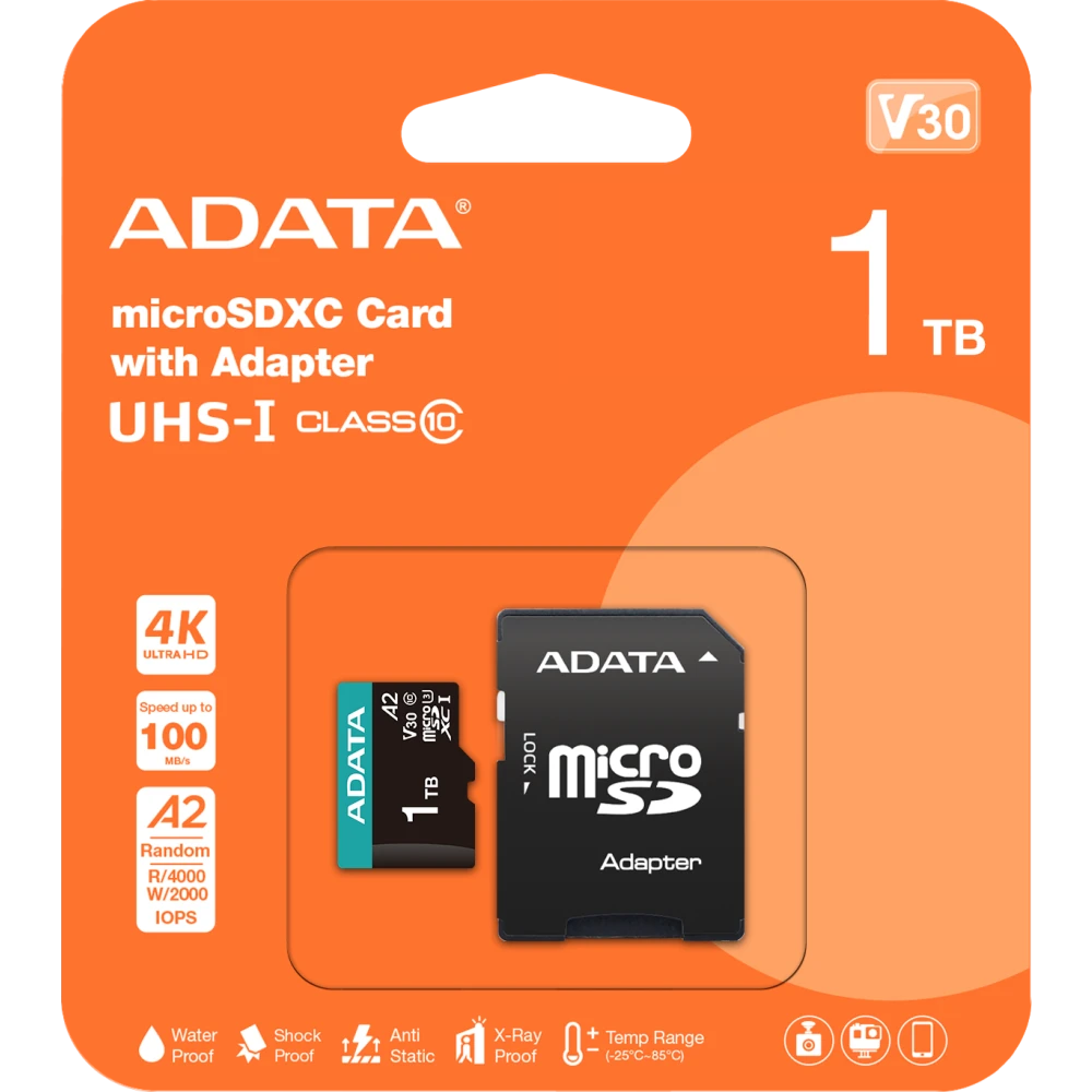 Карта памяти 1Tb MicroSD ADATA Premier Pro + SD адаптер (AUSDX1TUI3V30SA2-RA1) - фото 2
