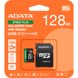 Карта памяти 128Gb MicroSD ADATA SPEED PLUS + SD адаптер (UD128GUI3V30A2SP-RA1)