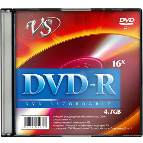 Диск DVD-R VS 4.7Gb 16x Slim Case (VSDVDRSL01) (1 шт.)