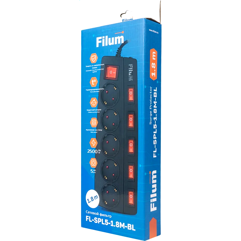 Сетевой фильтр Filum FL-SPL5-1.8M-BL - фото 6