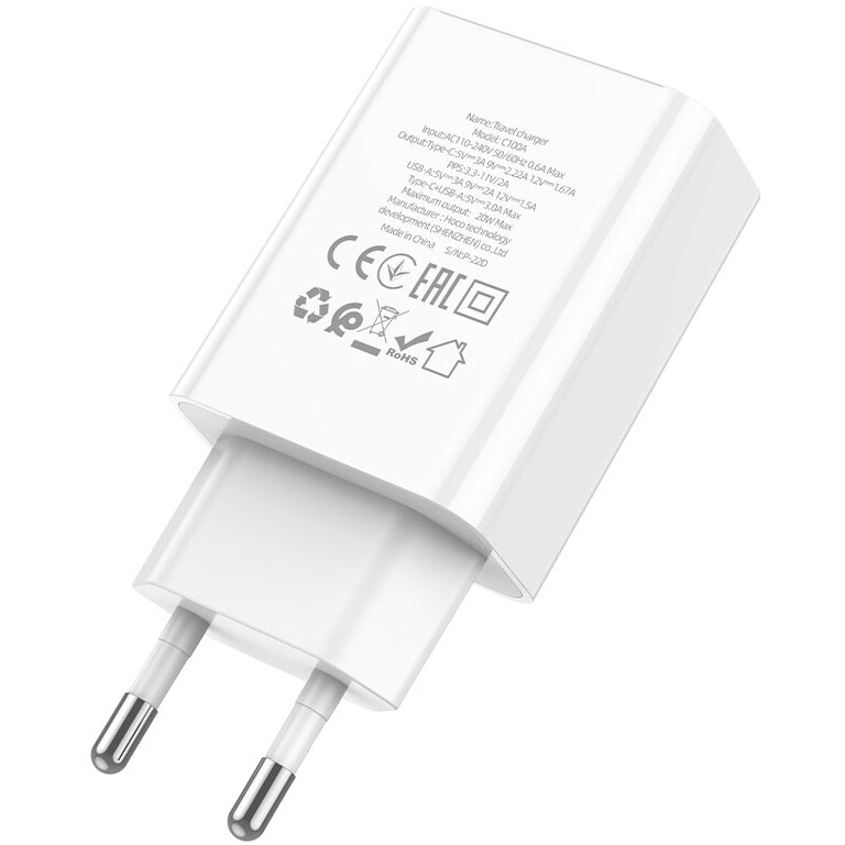 Сетевое зарядное устройство HOCO C100A White - 6931474769800 - фото 3