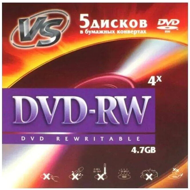 Диск DVD-RW VS 4.7GB 4x Paper Cover (5 шт.) (VSDVDRWK501)