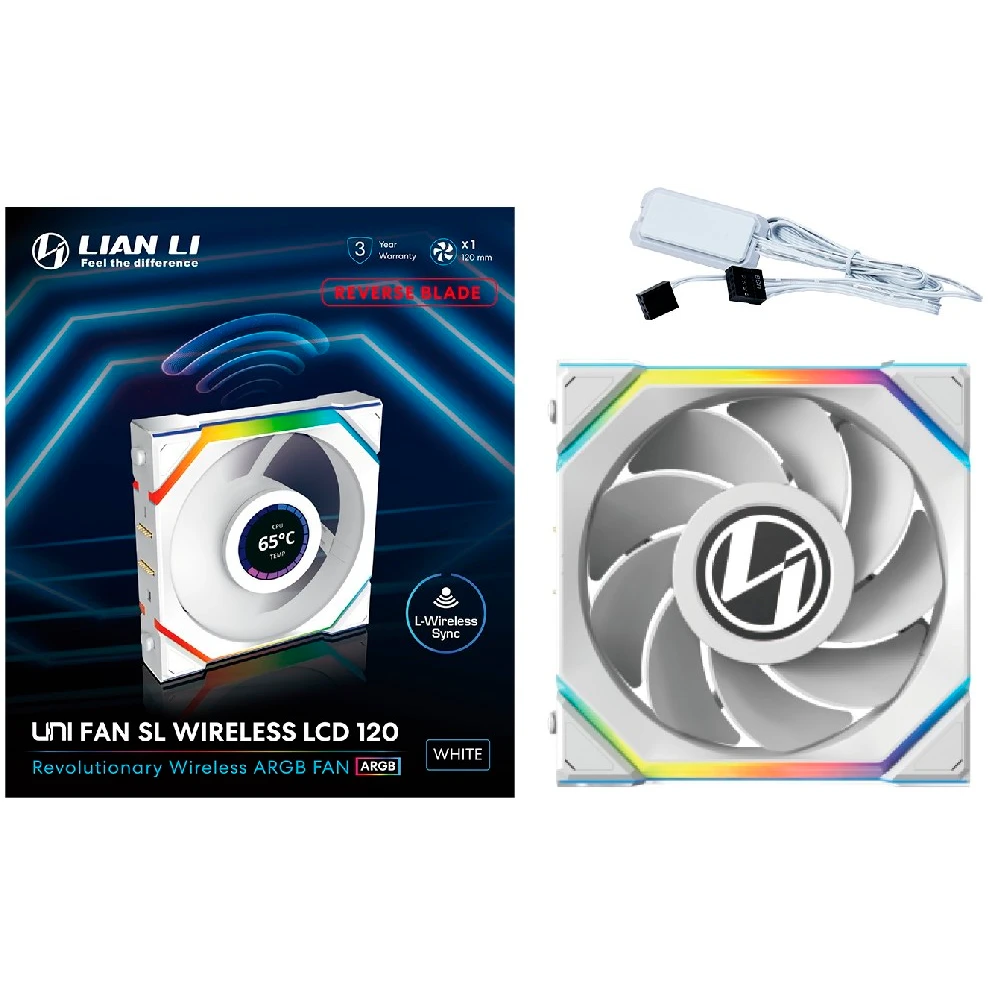 Вентилятор для корпуса Lian Li UNI Fan SL Wireless LCD 120 Reverse Blade White - G99.12RSLLCD1W1W.R0 - фото 7