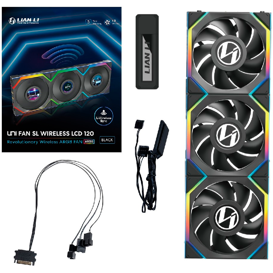 Вентилятор для корпуса Lian Li UNI Fan SL Wireless LCD 120 Black (3 шт.) - G99.12SLLCD1W3B.R0 - фото 10