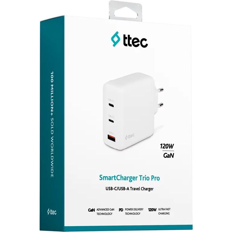 Сетевое зарядное устройство ttec SmartCharger Trio GAN 120W White - 2SCG04B - фото 5