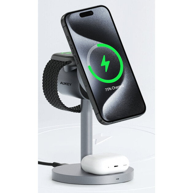 Беспроводное зарядное устройство Aukey 3in1 Qi2 - AMC-LC-MC311 - фото 2