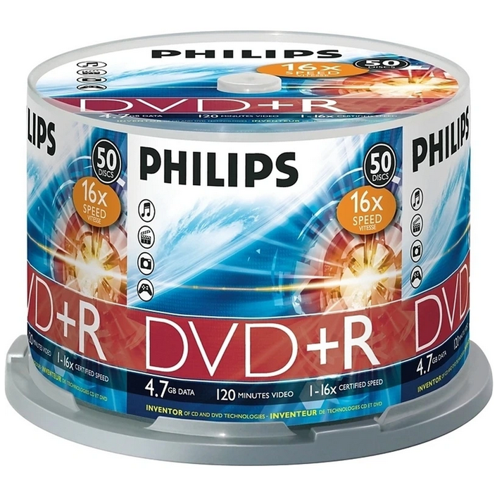 Диск DVD+R Philips 4.7GB 16x Cake Box (50 шт.)