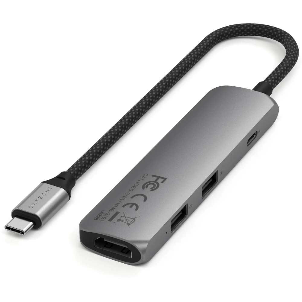 Док-станция Satechi 4-in-1 USB-C Slim Multiport Adapter 4K Space Grey - ST-P4SM - фото 3