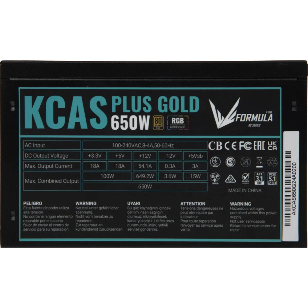 Блок питания 650W Formula KCAS-650G PLUS Gold - KCAS PLUS 650G - фото 4