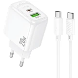 Сетевое зарядное устройство HOCO CS54A White + USB-C - USB-C Cable (6942007631532)