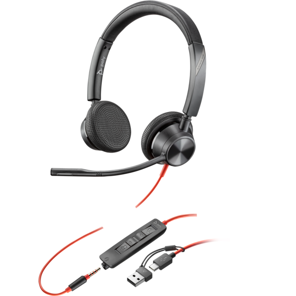 Гарнитура Plantronics (Poly) Blackwire 3325 Stereo USB-C Headset + 3.5mm Plug + USB-C/A Adapter