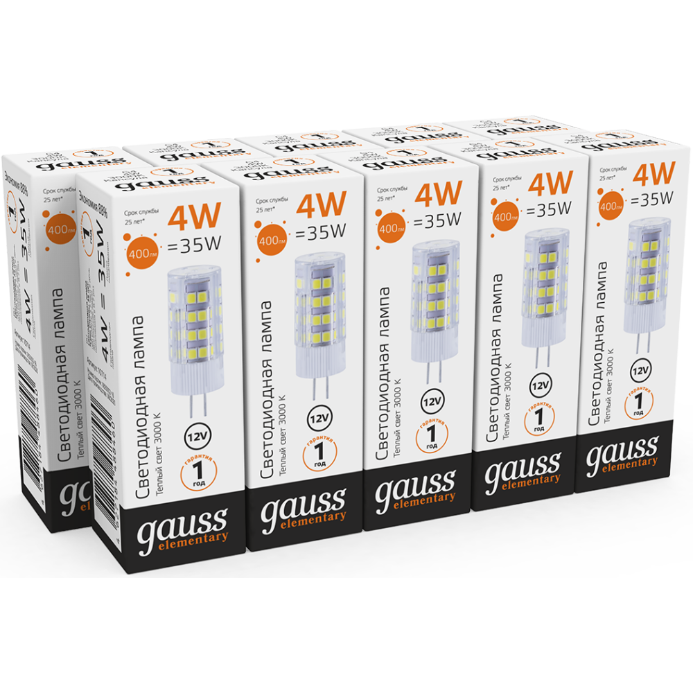 Светодиодная лампочка Gauss Elementary 10714 3000K (4 Вт, G4) 10 шт. - фото 3
