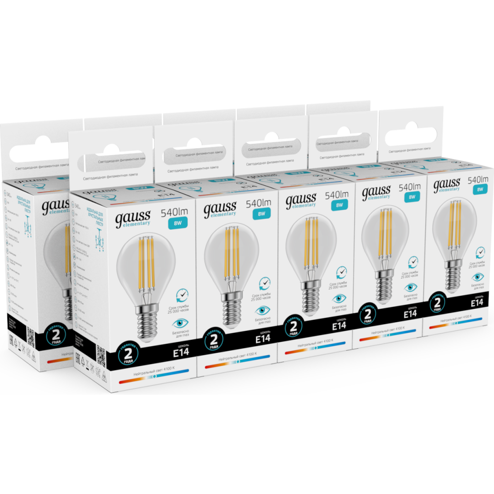 Филаментная лампочка Gauss Filament Elementary 4100K (8 Вт, E14) 10 шт. (52128) - фото 3