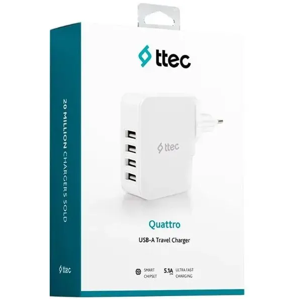 Сетевое зарядное устройство ttec Quattro Worldwide Travel Charger White - 2SC02B - фото 2
