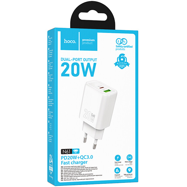 Сетевое зарядное устройство HOCO N61 White - 6942007644242 - фото 4