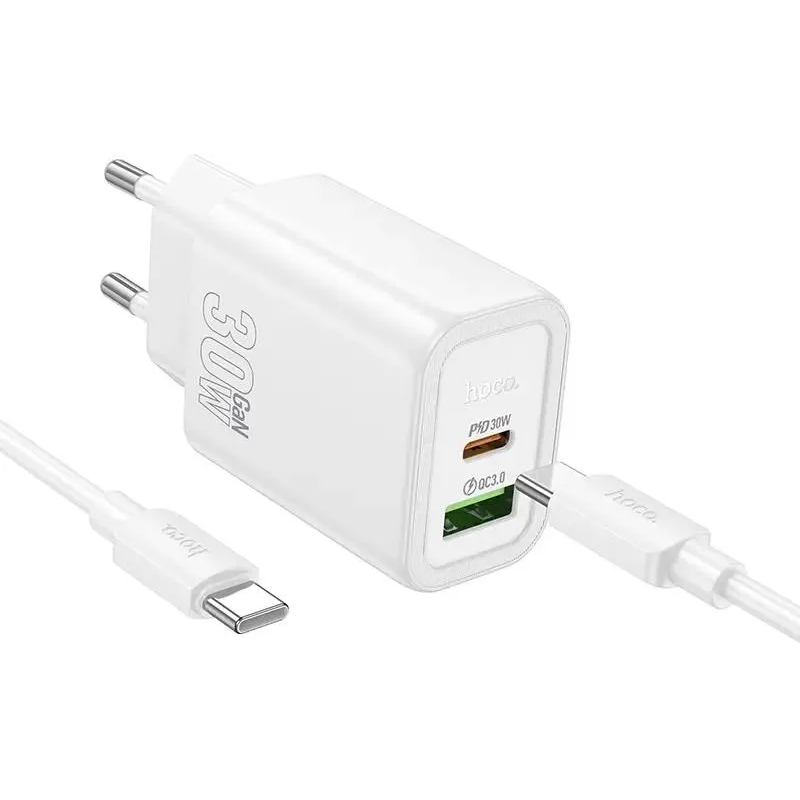 Сетевое зарядное устройство HOCO N63 White + USB-C - USB-C Cable - 6942007644402