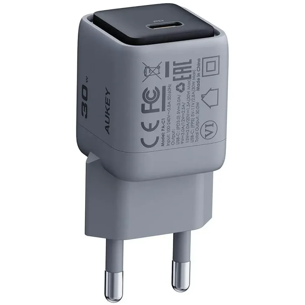 Сетевое зарядное устройство Aukey Comet Mini 30W Grey - AWC-PA-C1G - фото 2