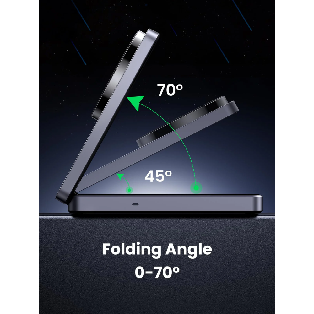 Беспроводное зарядное устройство UGREEN MagFlow Qi2 2-in-1 MagSafe Charger - 45023 - фото 3