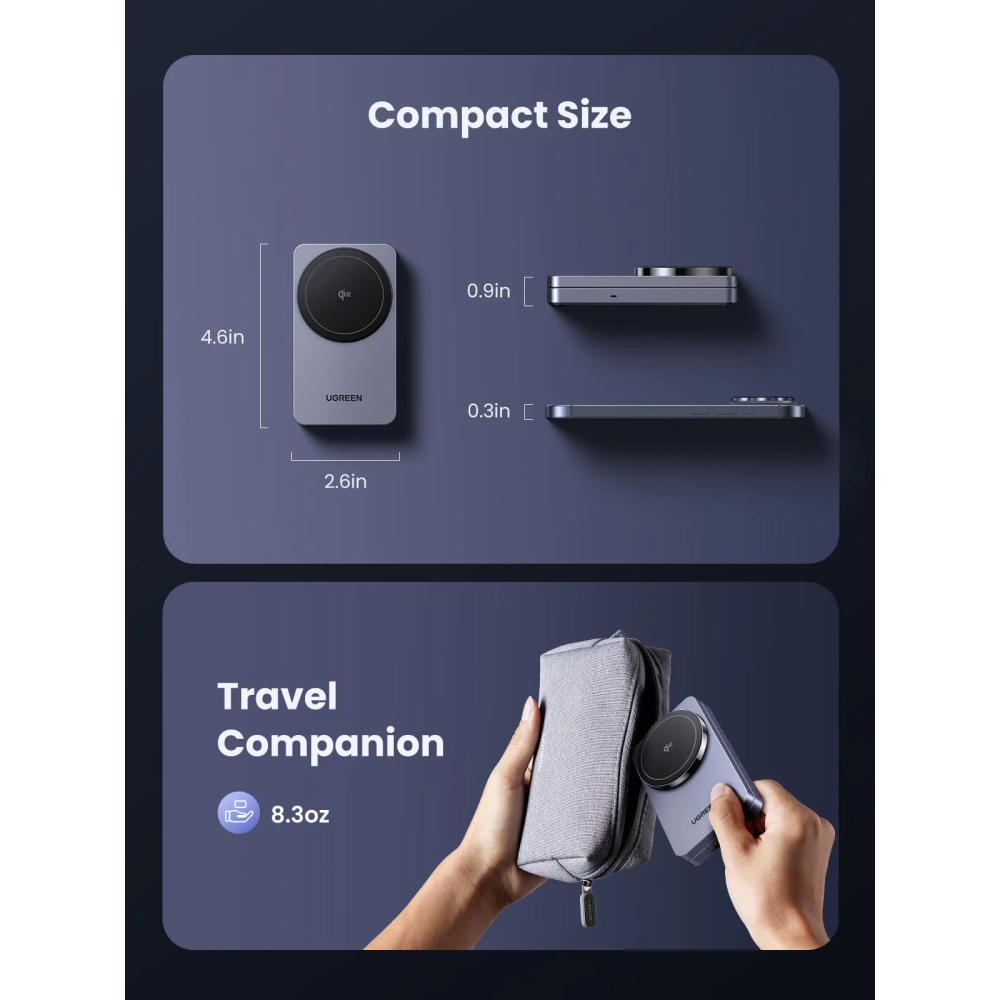 Беспроводное зарядное устройство UGREEN MagFlow Qi2 2-in-1 MagSafe Charger - 45023 - фото 6