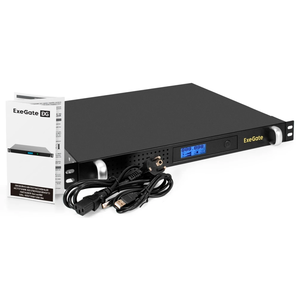 ИБП ExeGate 1U ServerRM UNL-1200.LCD.AVR.8C13.RJ.USB.1U - EX297854RUS