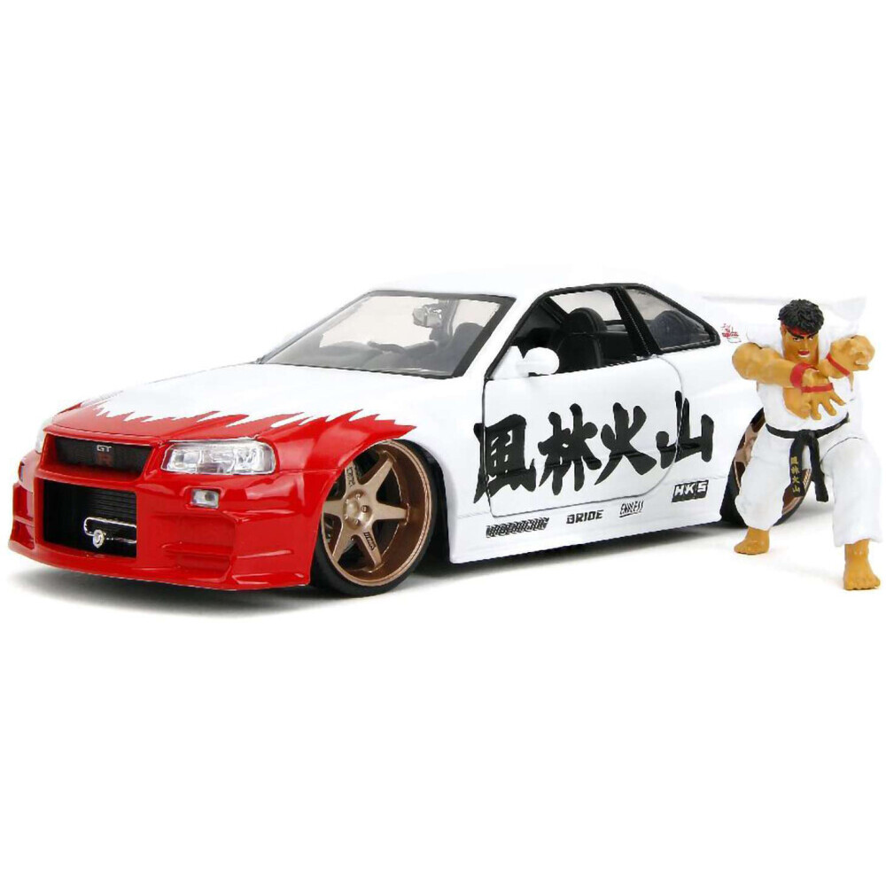 Коллекционная модель с фигуркой Jada Toys 2002 Nissan Skyline GT-R R34 with Ryu
