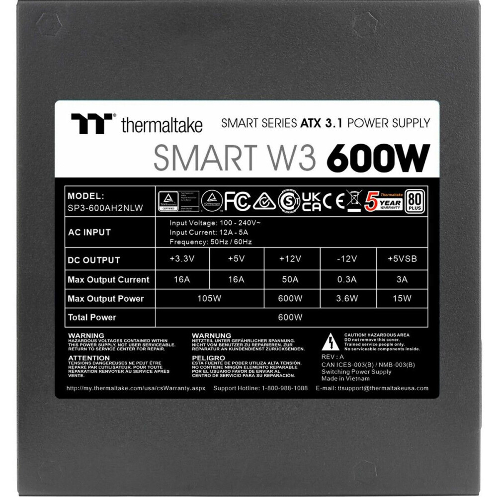 Блок питания 600W Thermaltake Smart W3 (PS-SPW-0600NNFAWE-1) - фото 3