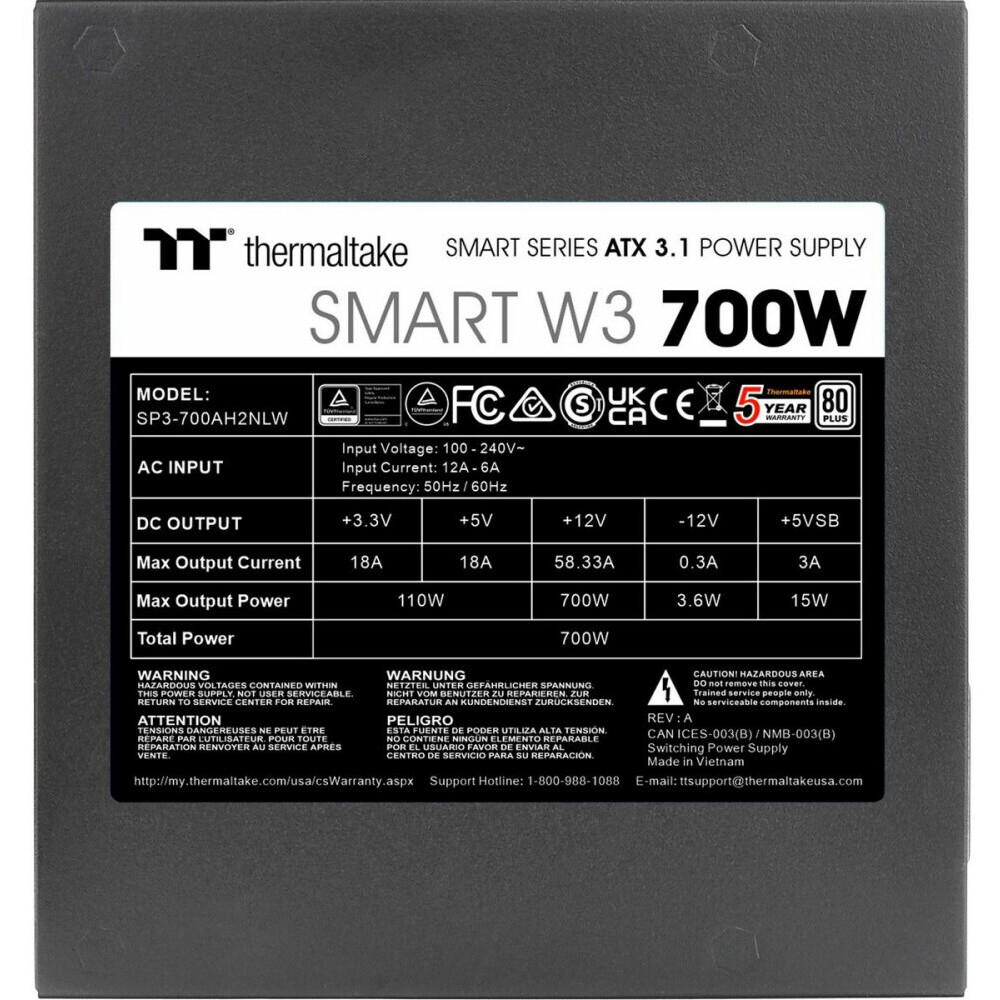 Блок питания 700W Thermaltake Smart W3 (PS-SPW-0700NNFAWE-1) - фото 3