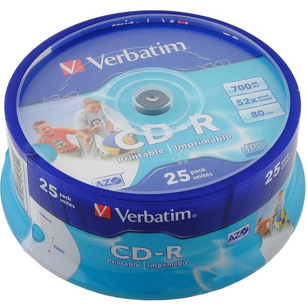 Диск CD-R Verbatim 700MB 52x Cake Box Printable (25 шт.)