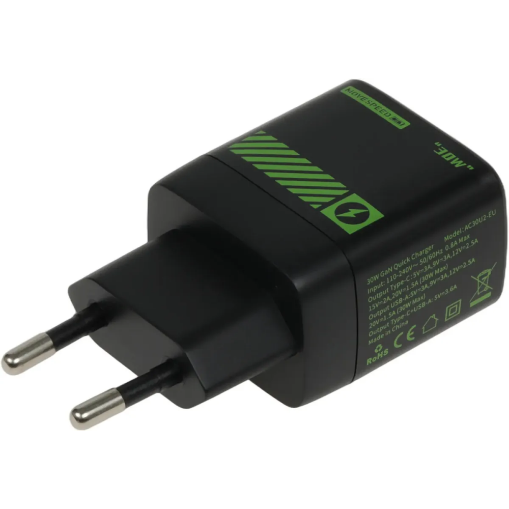 Сетевое зарядное устройство Move Speed AC30 Black/Green - фото 2