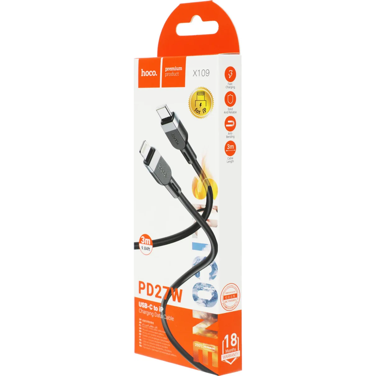 Кабель USB Type-C - Lightning, 3м, HOCO X109 Black (36339) - 636339 - фото 3