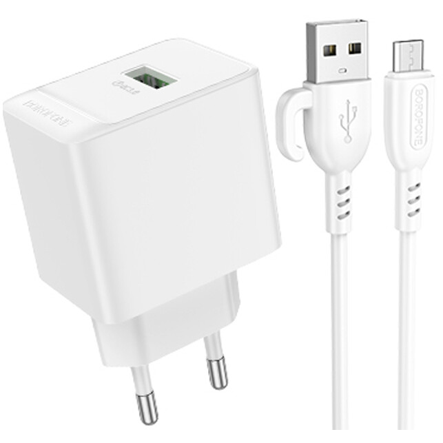 Сетевое зарядное устройство Borofone BAS12A Erudite White + USB-A - microUSB Cable - 6941991104763