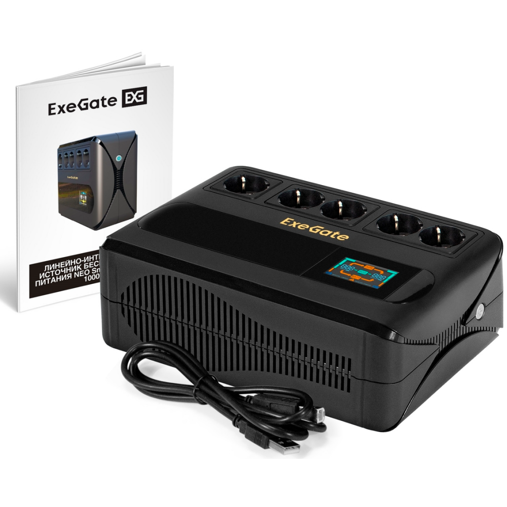 ИБП + батарея ExeGate NEO Smart BU-1000.LCD.AVR.5SH.RJ.USB - EX298095RUS