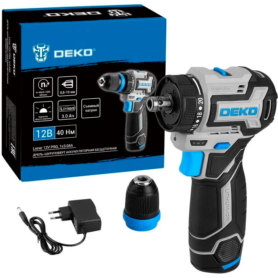 Дрель-шуруповёрт DEKO Loner 12V PRO (085-1121)