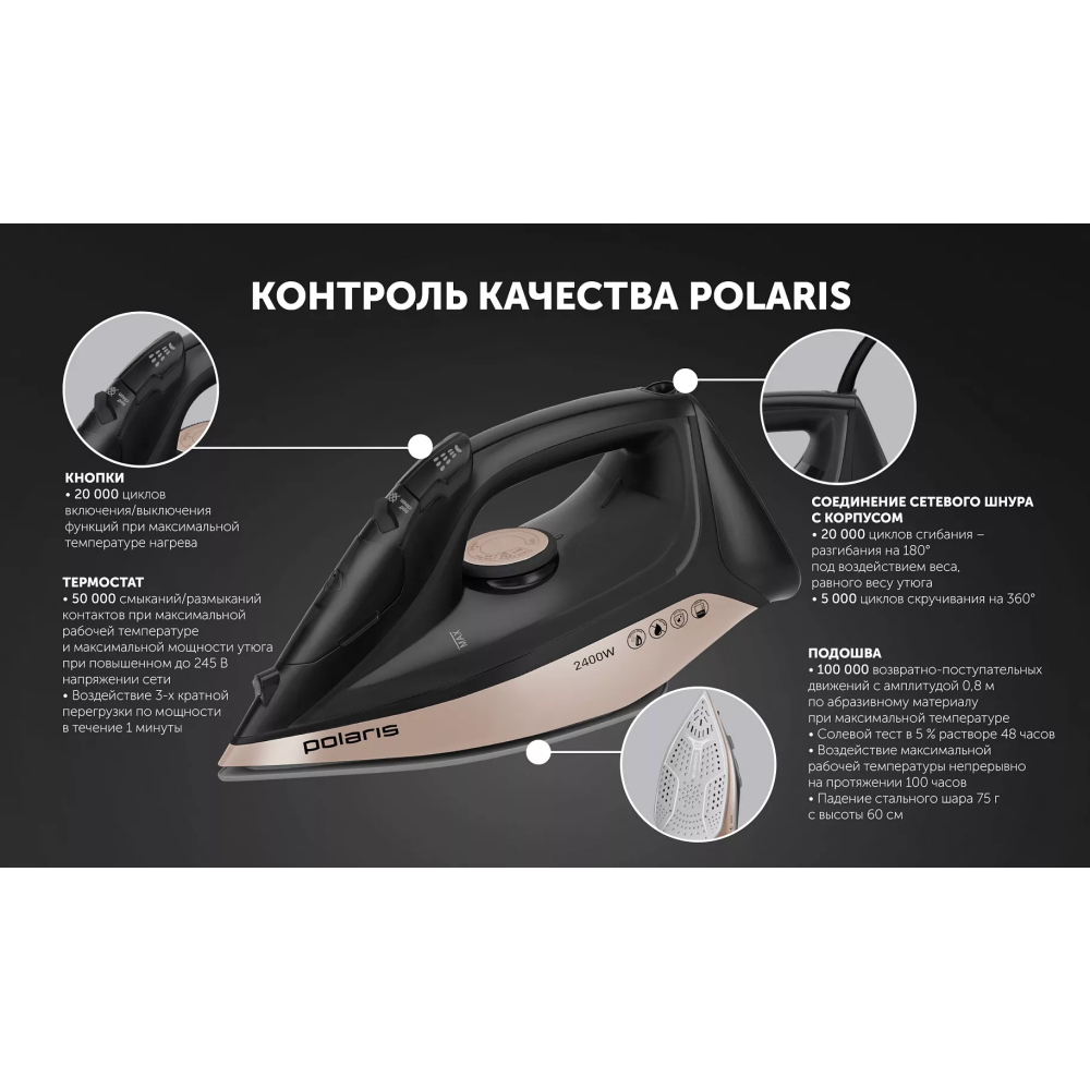 Утюг Polaris PIR2483K Black/Gold - PIR 2483K - фото 6