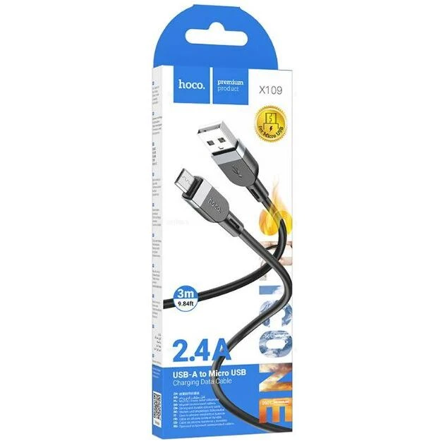 Кабель USB A (M) - microUSB B (M), 3м, HOCO X109 Black (HC-36353) - 6942007636353 - фото 2