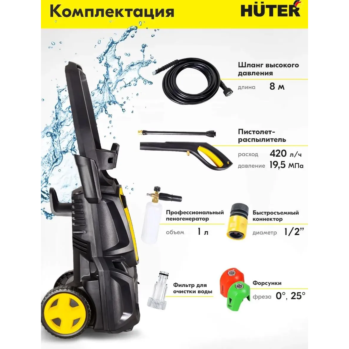 Мойка высокого давления Huter M2500-PW-PRO - 900/70/8/52 - фото 7