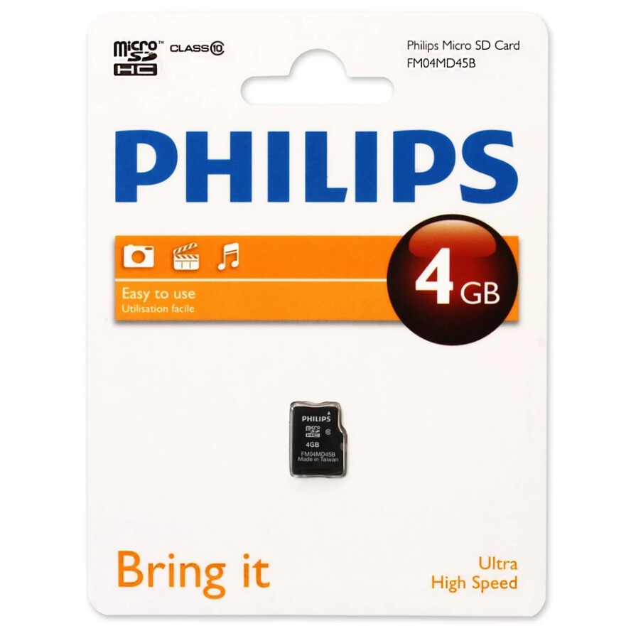 Карта памяти 4Gb MicroSD Philips (FM04MD45B/97)