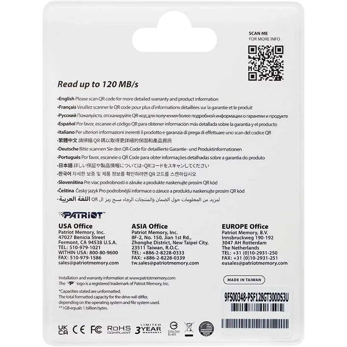 USB Flash накопитель 128Gb Patriot Tab 300 (PSF128GT300DS3U) - фото 6