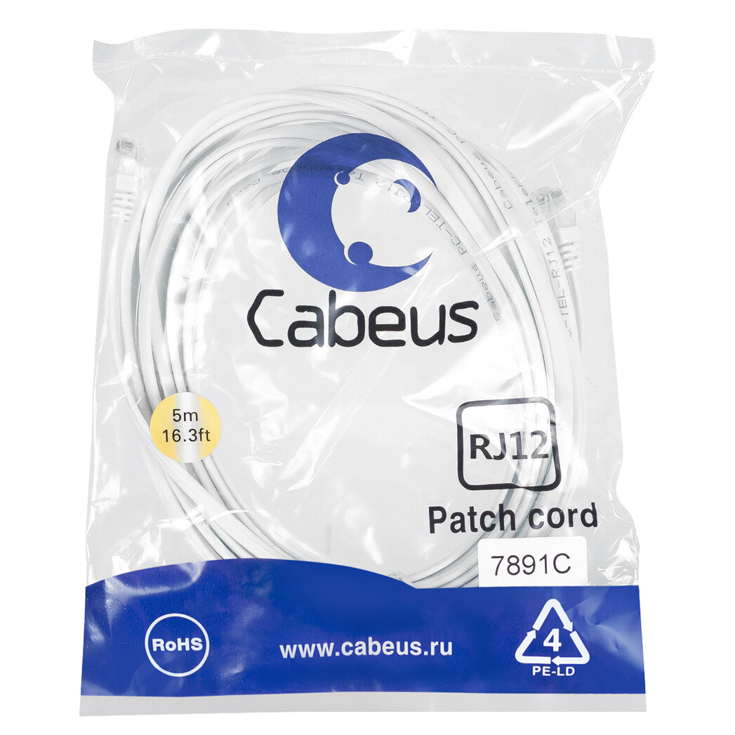 Телефонный кабель Cabeus PC-TEL-RJ12-5m, 5м - фото 2