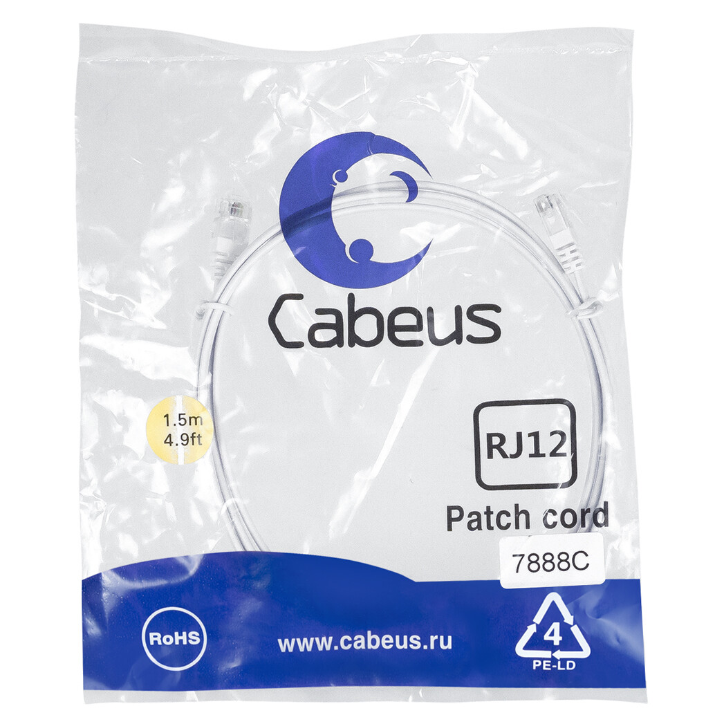 Телефонный кабель Cabeus PC-TEL-RJ12-1.5m, 1.5м - фото 2