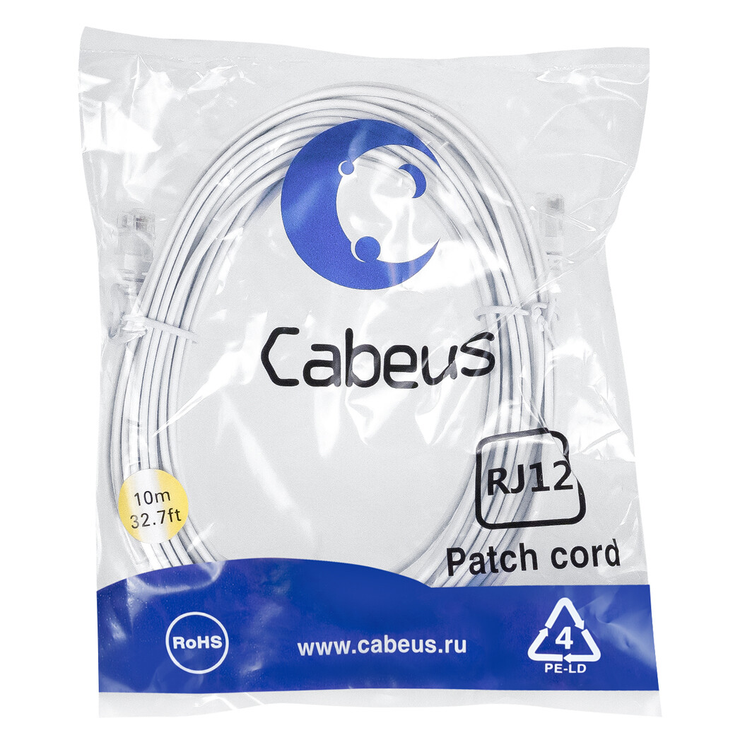 Телефонный кабель Cabeus PC-TEL-RJ12-10m, 10м - фото 2