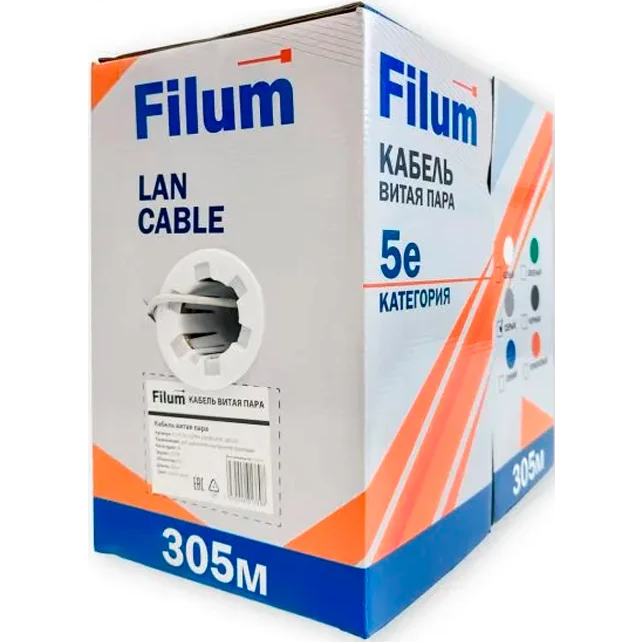 Бухта Filum FL-PF-5E-UUTP4-24AWG-LSZH-305-GY, 305м - фото 2