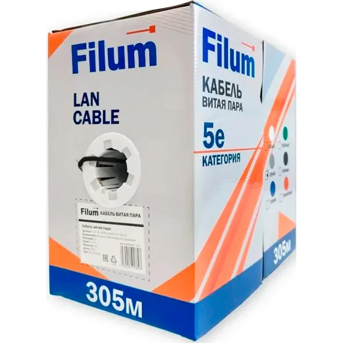 Бухта Filum FL-PF-5E-UUTP4-24AWG-PE-305-BK, 305м - фото 2
