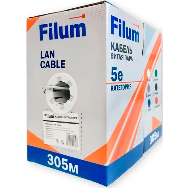 Бухта Filum FL-PF-5E-UUTP4-24AWG-PVC-305-GY, 305м - фото 2