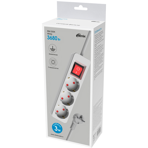 Сетевой фильтр Ritmix RM-330K White - фото 3